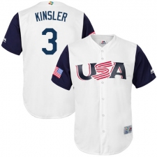 Men's USA Baseball Majestic #3 Ian Kinsler White 2017 World Baseball Classic Replica Team Jersey