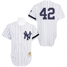 Men's Mitchell and Ness Practice New York Yankees #42 Mariano Rivera Authentic White Throwback MLB Jersey
