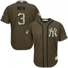 Men's Majestic New York Yankees #3 Babe Ruth Replica Green Salute to Service MLB Jersey