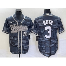 Men's New York Yankees #3 Babe Ruth Grey Camo Cool Base Stitched Baseball Jersey1