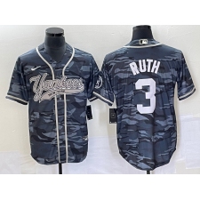 Men's New York Yankees #3 Babe Ruth Grey Camo Cool Base Stitched Baseball Jersey