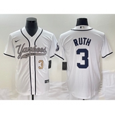 Men's New York Yankees #3 Babe Ruth Number White Cool Base Stitched Baseball Jersey