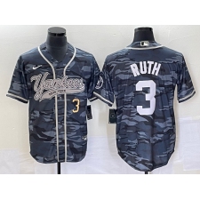 Men's New York Yankees #3 Babe Ruth Numbre Grey Camo Cool Base Stitched Baseball Jersey