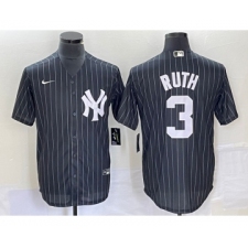 Men's Nike New York Yankees #3 Babe Ruth Black Pinstripe Cool Base Stitched Baseball Jersey