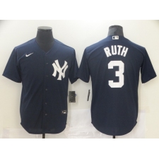 Men's Nike New York Yankees #3 Babe Ruth Navy Road Flex Base Authentic Collection Jersey