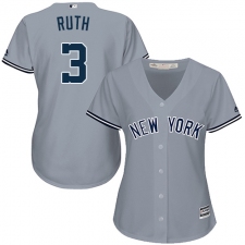 Women's Majestic New York Yankees #3 Babe Ruth Replica Grey Road MLB Jersey