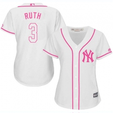 Women's Majestic New York Yankees #3 Babe Ruth Replica White Fashion Cool Base MLB Jersey