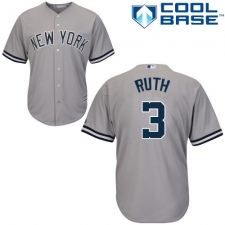 Youth Majestic New York Yankees #3 Babe Ruth Replica Grey Road MLB Jersey