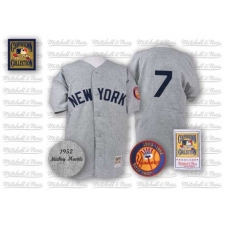 Men's Mitchell and Ness 1952 New York Yankees #7 Mickey Mantle Authentic Grey Throwback MLB Jersey