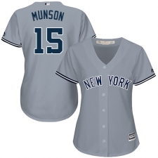 Women's Majestic New York Yankees #15 Thurman Munson Replica Grey Road MLB Jersey