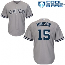 Youth Majestic New York Yankees #15 Thurman Munson Replica Grey Road MLB Jersey