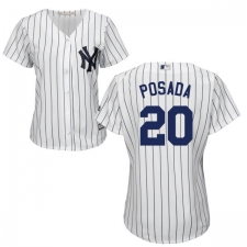 Women's Majestic New York Yankees #20 Jorge Posada Replica White Home MLB Jersey