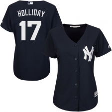 Women's Majestic New York Yankees #17 Matt Holliday Authentic Navy Blue Alternate MLB Jersey