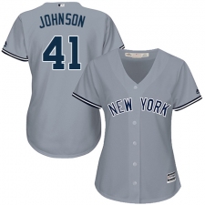 Women's Majestic New York Yankees #41 Randy Johnson Replica Grey Road MLB Jersey