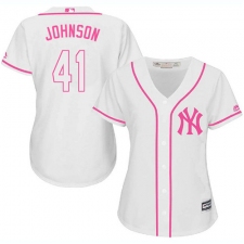 Women's Majestic New York Yankees #41 Randy Johnson Replica White Fashion Cool Base MLB Jersey