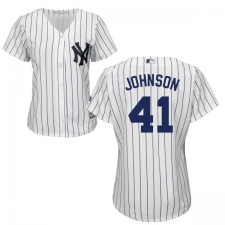 Women's Majestic New York Yankees #41 Randy Johnson Replica White Home MLB Jersey