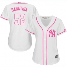 Women's Majestic New York Yankees #52 C.C. Sabathia Replica White Fashion Cool Base MLB Jersey