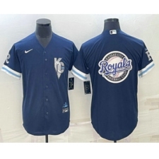 Men's Kansas City Royals Big Logo 2022 Navy Blue City Connect Cool Base Stitched Jerseys