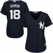 Women's Majestic New York Yankees #18 Johnny Damon Replica Navy Blue Alternate MLB Jersey