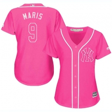Women's Majestic New York Yankees #9 Roger Maris Authentic Pink Fashion Cool Base MLB Jersey
