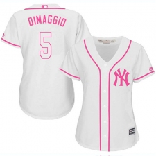 Women's Majestic New York Yankees #5 Joe DiMaggio Authentic White Fashion Cool Base MLB Jersey