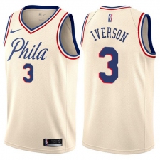 Men's Nike Philadelphia 76ers #3 Allen Iverson Authentic Cream NBA Jersey - City Edition