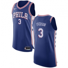 Women's Nike Philadelphia 76ers #3 Allen Iverson Authentic Blue Road NBA Jersey - Icon Edition
