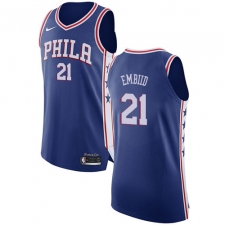 Men's Nike Philadelphia 76ers #21 Joel Embiid Authentic Blue Road NBA Jersey - Icon Edition