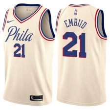 Men's Nike Philadelphia 76ers #21 Joel Embiid Swingman Cream NBA Jersey - City Edition