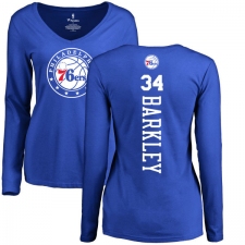 NBA Women's Nike Philadelphia 76ers #34 Charles Barkley Royal Blue Backer Long Sleeve T-Shirt