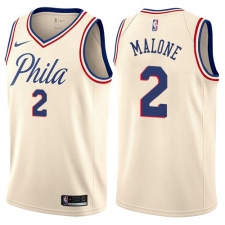 Men's Nike Philadelphia 76ers #2 Moses Malone Authentic Cream NBA Jersey - City Edition