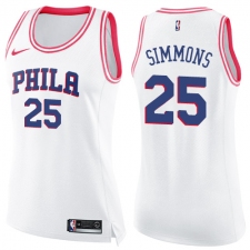 Women's Nike Philadelphia 76ers #25 Ben Simmons Swingman White/Pink Fashion NBA Jersey