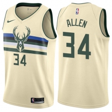 Men's Nike Milwaukee Bucks #34 Ray Allen Authentic Cream NBA Jersey - City Edition
