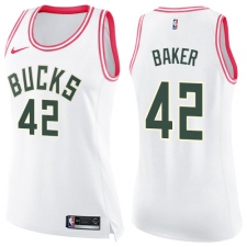Women's Nike Milwaukee Bucks #42 Vin Baker Swingman White/Pink Fashion NBA Jersey