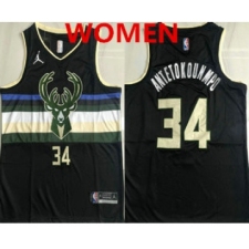 Women's Milwaukee Bucks #34 Giannis Antetokounmpo Black 2021 Brand Jordan AU Stitched Jersey