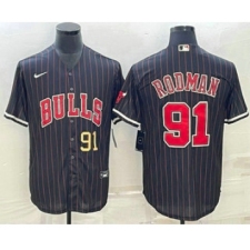 Men's Chicago Bulls #91 Dennis Rodman Number Black With Cool Base Stitched Baseball Jersey