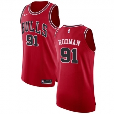 Men's Nike Chicago Bulls #91 Dennis Rodman Authentic Red Road NBA Jersey - Icon Edition