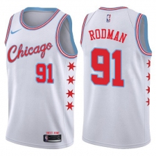 Men's Nike Chicago Bulls #91 Dennis Rodman Swingman White NBA Jersey - City Edition