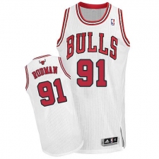 Women's Adidas Chicago Bulls #91 Dennis Rodman Authentic White Home NBA Jersey