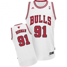 Youth Adidas Chicago Bulls #91 Dennis Rodman Swingman White Home NBA Jersey