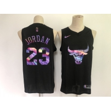 Men's Chicago Bulls #23 Michael Jordan Black Iridescent Holographic 2021 Jersey