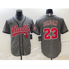 Men's Chicago Bulls #23 Michael Jordan Grey Gridiron Cool Base Stitched Baseball Jersey
