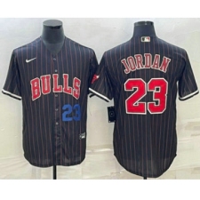 Mens Chicago Bulls #23 Michael Jordan Number Black With Cool Base Stitched Baseball Jersey