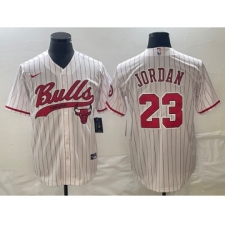 Men's Chicago Bulls #23 Michael Jordan White Pinstripe Cool Base Stitched Baseball Jersey