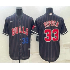 Men's Chicago Bulls #33 Scottie Pippen Number Black With Cool Base Stitched Baseball Jersey