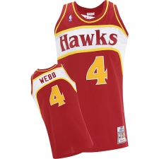 Men's Adidas Atlanta Hawks #4 Spud Webb Authentic Red Throwback NBA Jersey