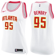 Women's Nike Atlanta Hawks #95 DeAndre' Bembry Swingman White/Pink Fashion NBA Jersey
