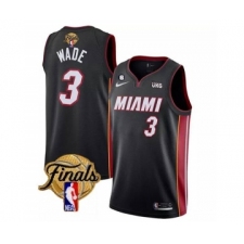 Men's Miami Heat #3 Dwyane Wade Black 2023 Finals Icon Edition With NO.6 Stitched Basketball Jersey