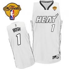Men's Adidas Miami Heat #1 Chris Bosh Authentic White On White Finals Patch NBA Jersey
