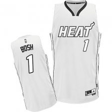 Men's Adidas Miami Heat #1 Chris Bosh Authentic White On White NBA Jersey